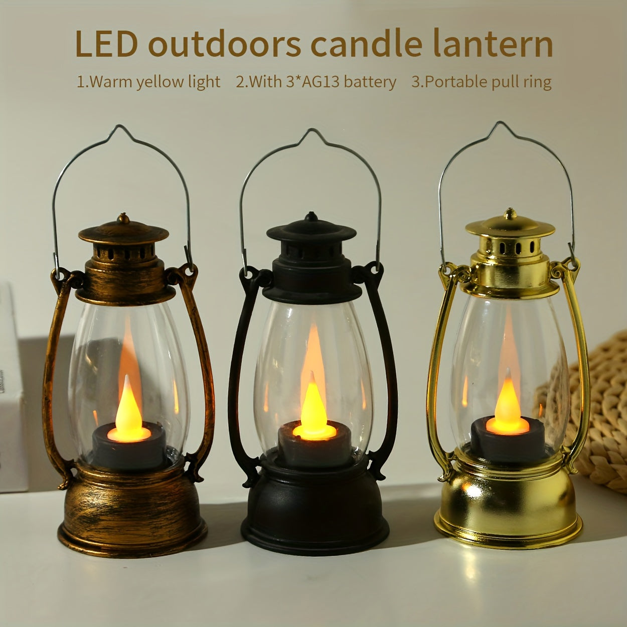 VintageGlow - LED Kerosene-Style Table Lamp with Yellow Flame