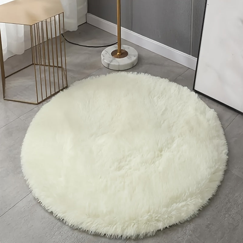 Tapete Redondo de Pelúcia Branco Super Macio - Perfeito para Sala de Estar, Quarto e Quarto de Criança - Antiderrapante, Fofo e Fabricado à Máquina