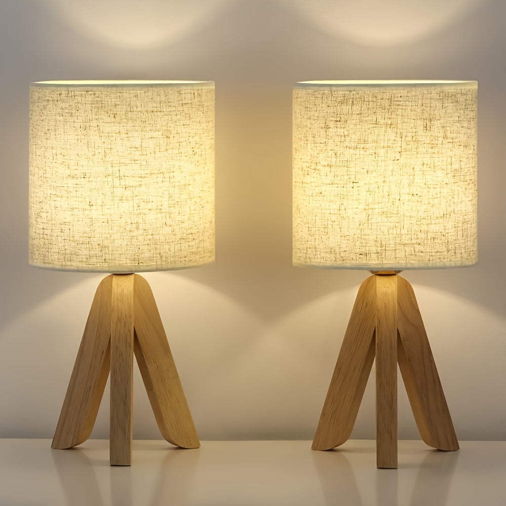 DriepootLicht - Lámpara de mesa de madera con pantalla de lino, 220V-240V, enchufe europeo
