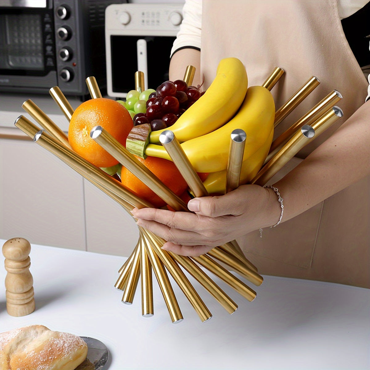 GoldServe - Fruteira de Luxo em Aço Inoxidável Decorativa e de Armazenamento