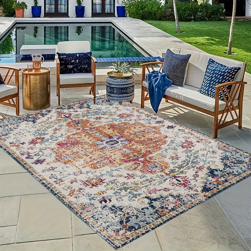 Vintage Floral Pattern Outdoor Rug – Non-slip, Lightweight, Washable, Soft and Durable