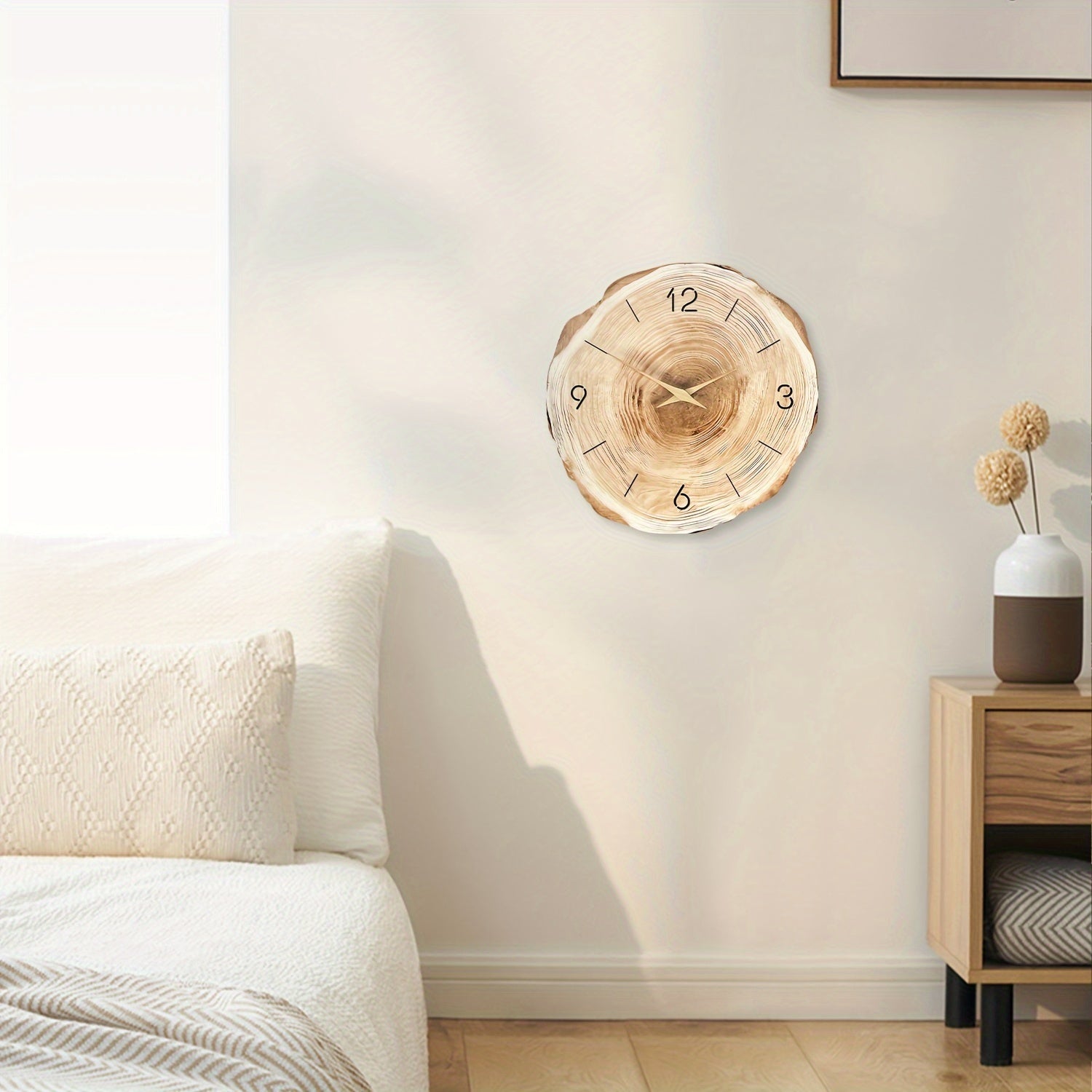 Silent Quartz Wall Clock with Wooden Frame