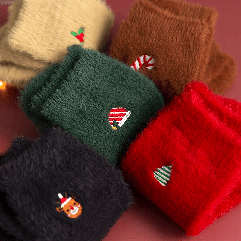 CozyKerst - 5 Pares de Meias Grossas e Quentes de Natal para Senhora
