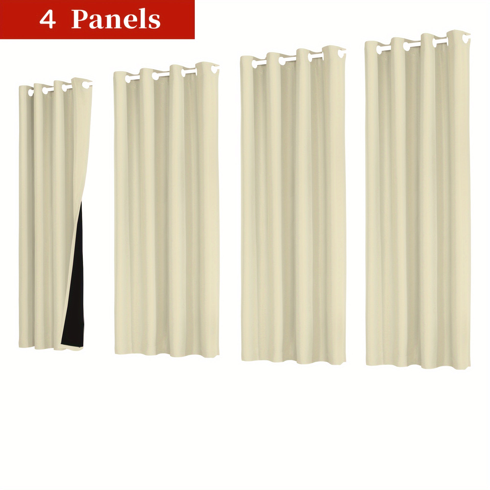 4-piece Set of Blackout Curtains with Rings - Heat Insulating, Privacy Protection