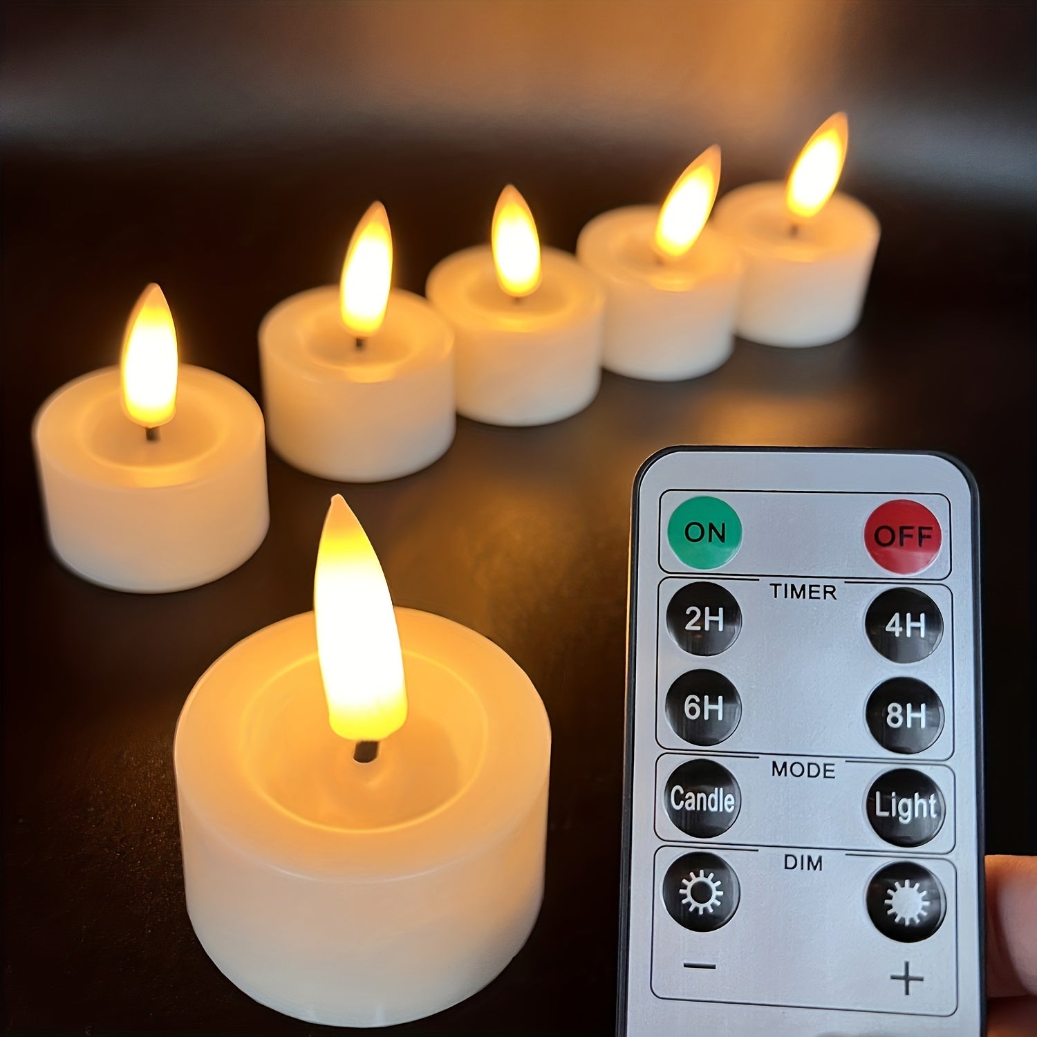 Pack de 6 velas de chá LED com comando à distância – Velas românticas a piscar para o Dia dos Namorados