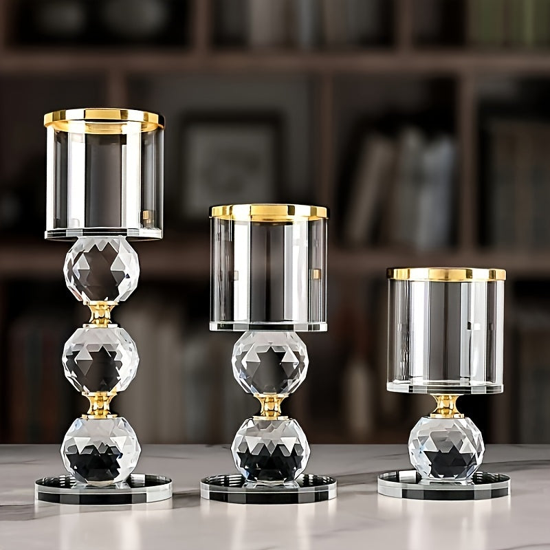 Conjunto de 3 Castiçais de Cristal - Decoração de Mesa Luxuosa para Jantar, Festas e Noites Românticas