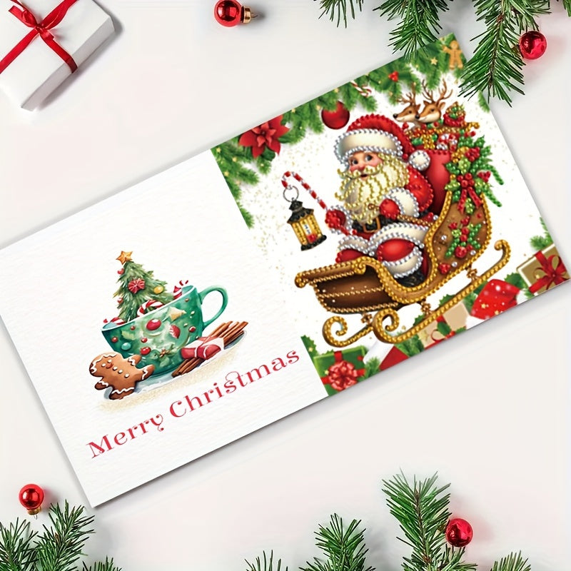 Set di Biglietti d'Auguri Kerst con 6 Pezzi - Set Festivo Fai-da-te con Motivi di Babbo Natale, Gufo e Regalo per Auguri di Natale, Forma di Diamante Irregolare