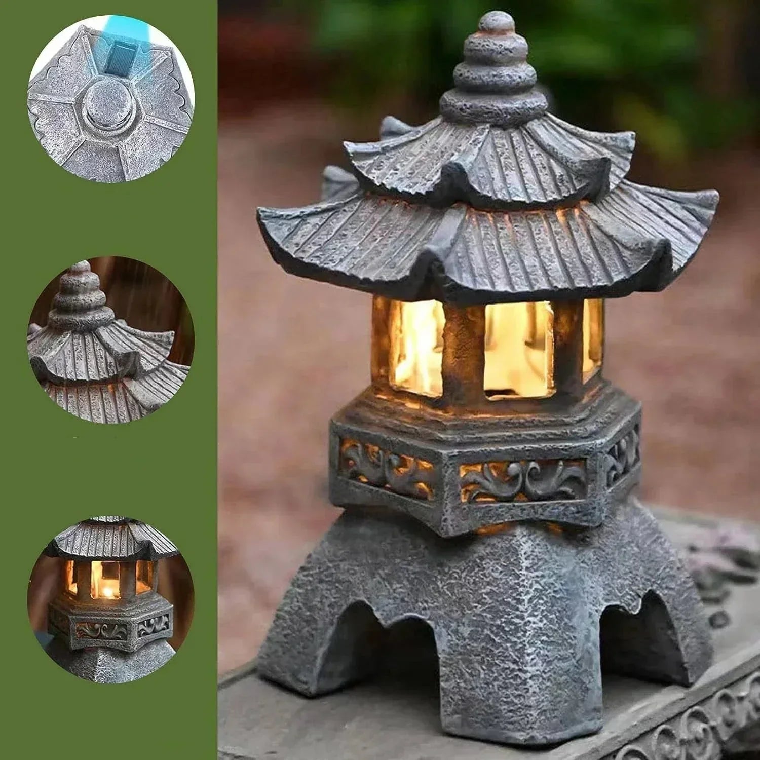 Farol de jardín japonés – Iluminación exterior solar LED resistente a la intemperie para jardines zen