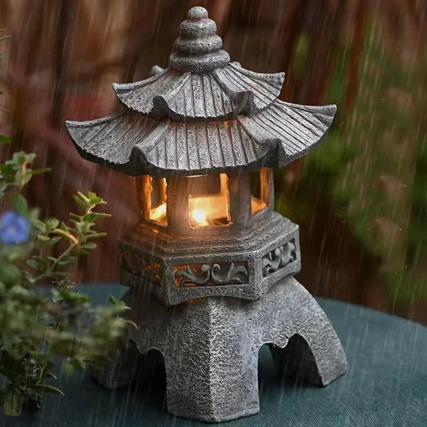 Farol de jardín japonés – Iluminación exterior solar LED resistente a la intemperie para jardines zen