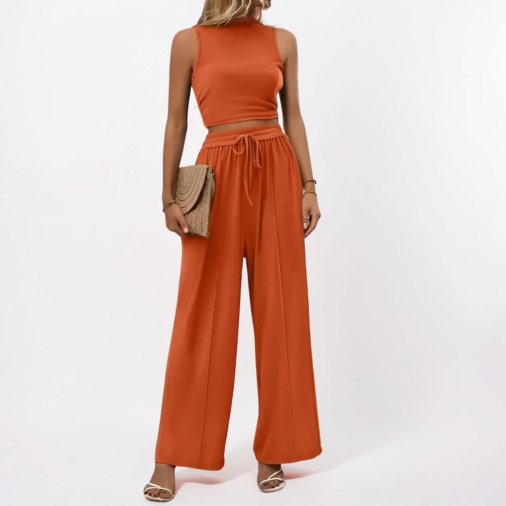 Women's Clothing Two-Piece Casual Wide-Leg Pants Set