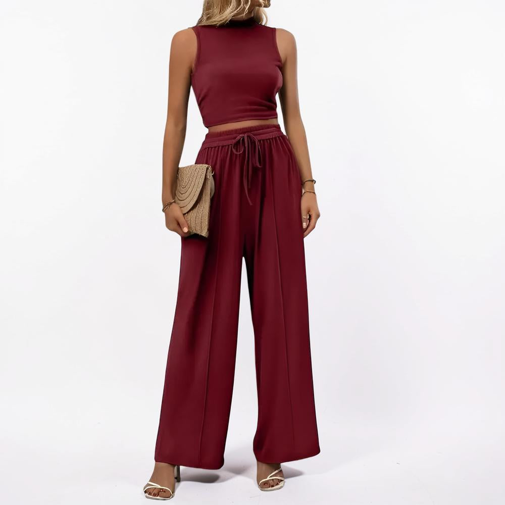 Women's Clothing Two-Piece Casual Wide-Leg Pants Set
