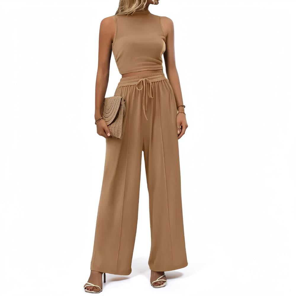 Women's Clothing Two-Piece Casual Wide-Leg Pants Set