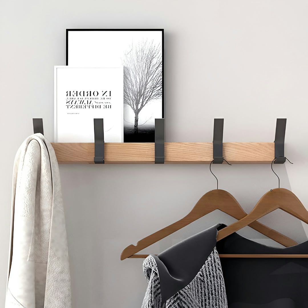 Wall Coat Rack Sliding Hooks Wooden Coat Hanger Entryway