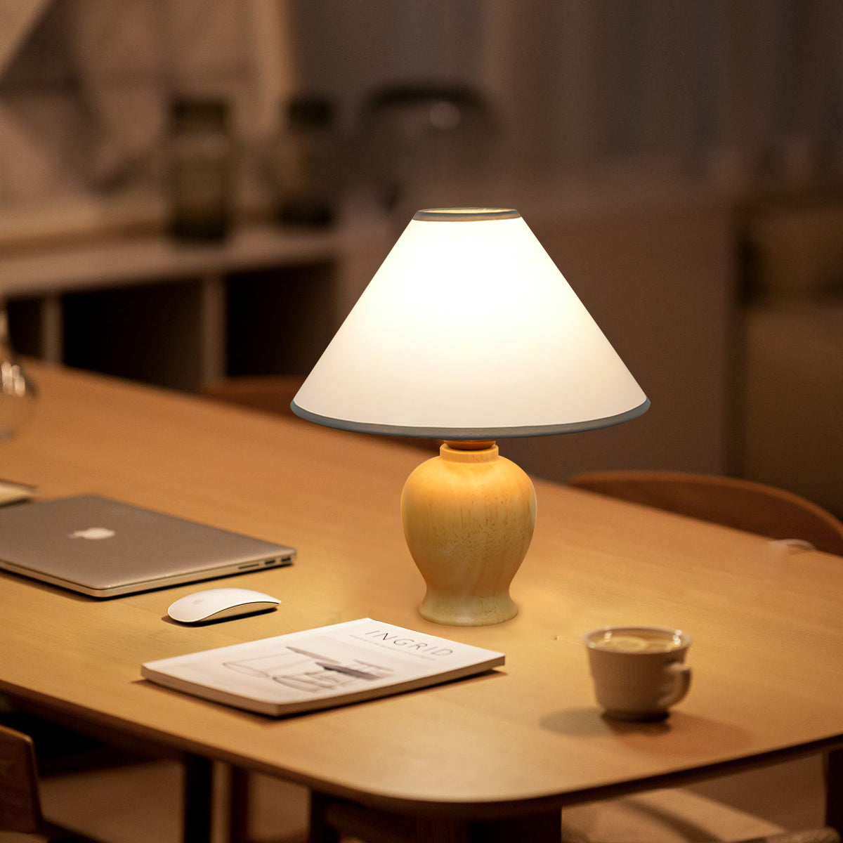 LumiWood - Table Lamp with Wooden Base and Fabric Lampshade