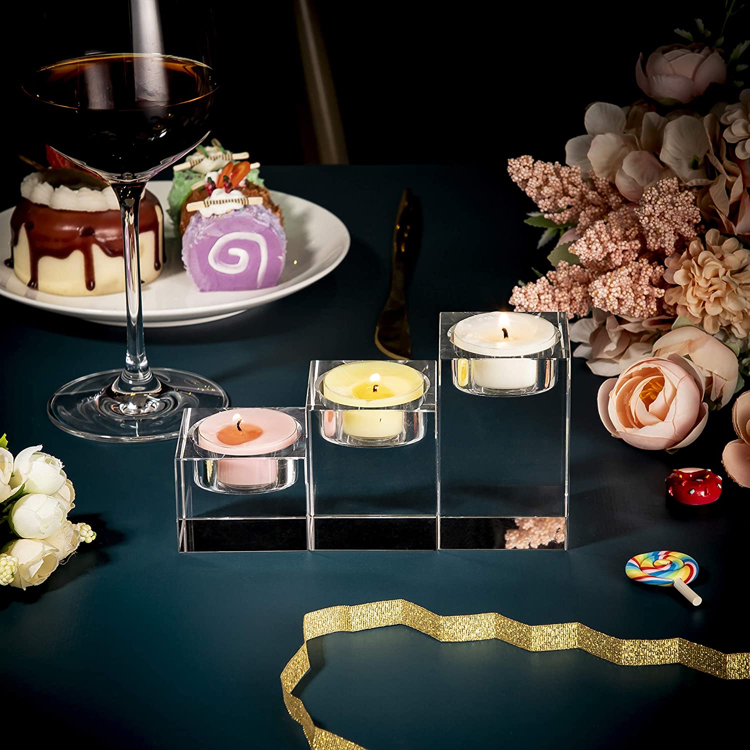 Castiçal de Cristal em Forma de Cubo de 3 Peças