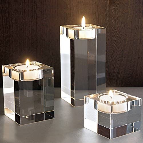 3-Piece Cube-Shaped Crystal Candle Holder