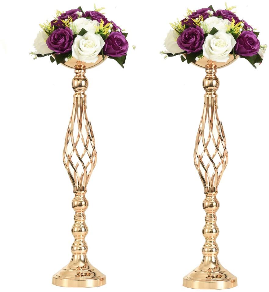 Set di 2 Candelabri Metallici Dorati per Tavolo