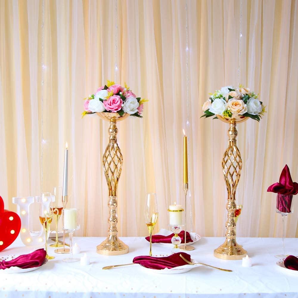 Set di 2 Candelabri Metallici Dorati per Tavolo