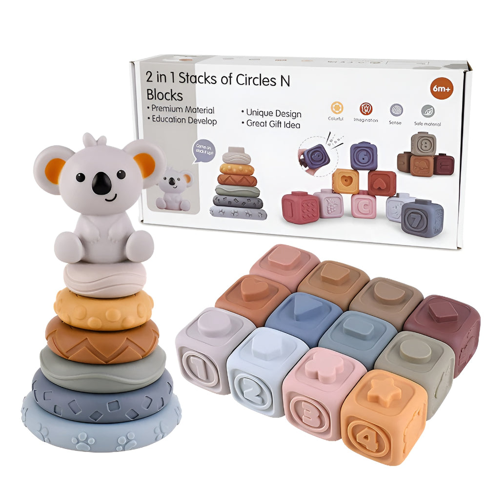 Baby Toy Teething Rings Stacking Blocks Sensory Learning Set
