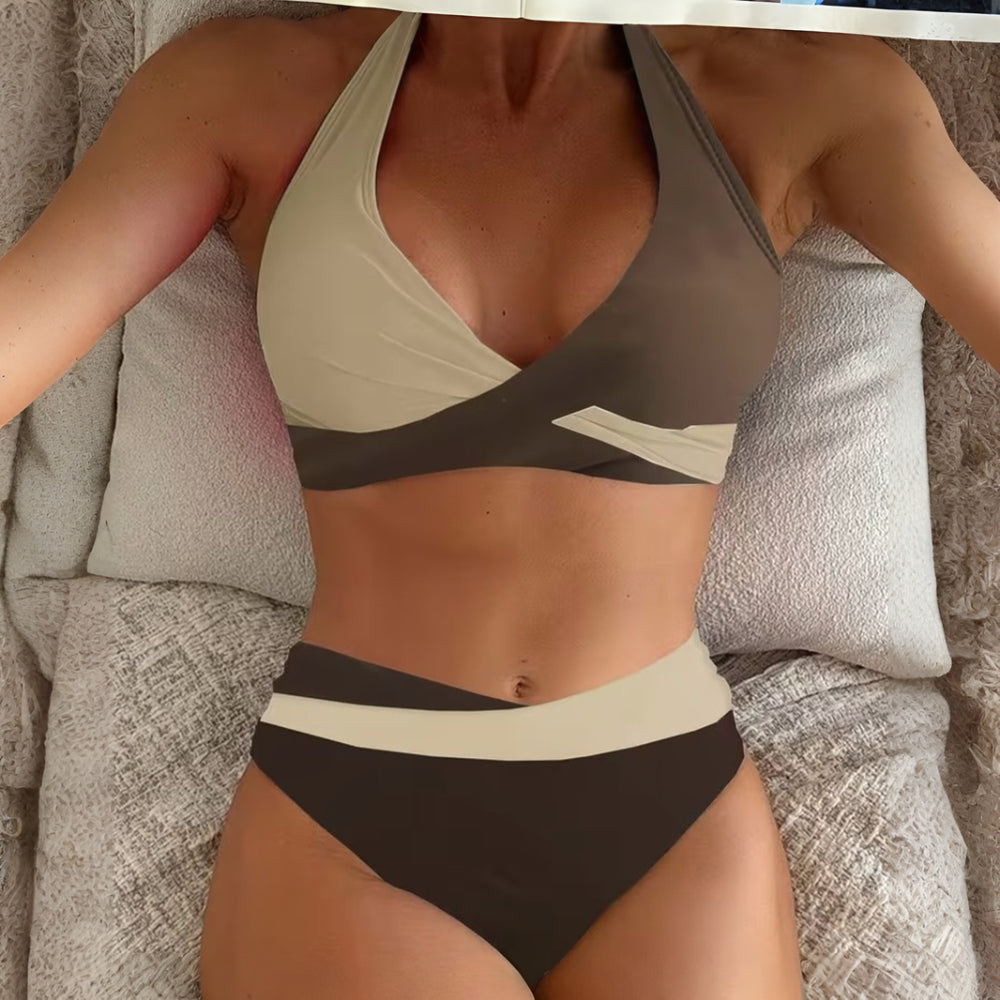 Bikini Donna Set Halter Incrocio Vita Alta Regolabile