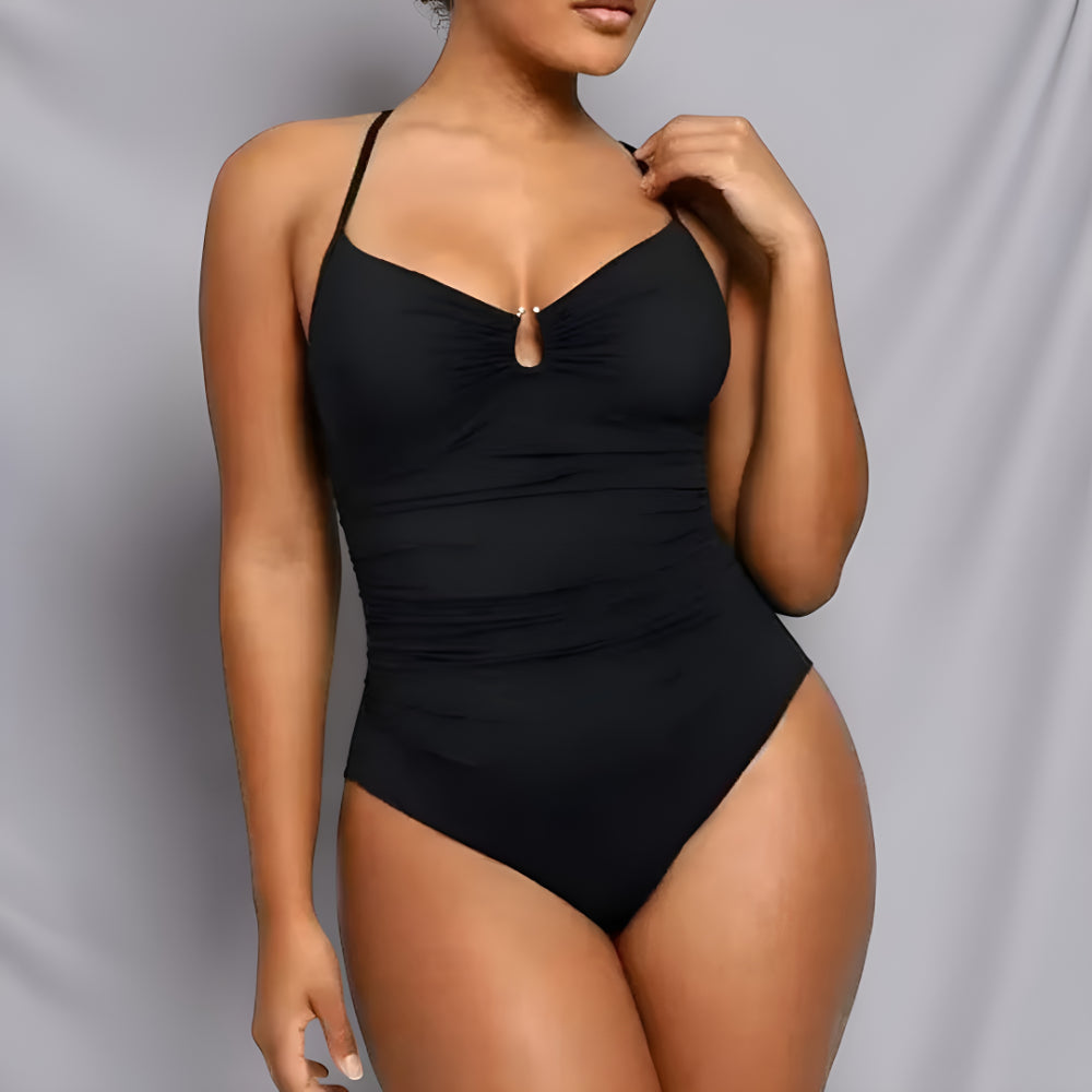 Costume da bagno donna modellante controllo pancia push up con spalline incrociate sulla schiena