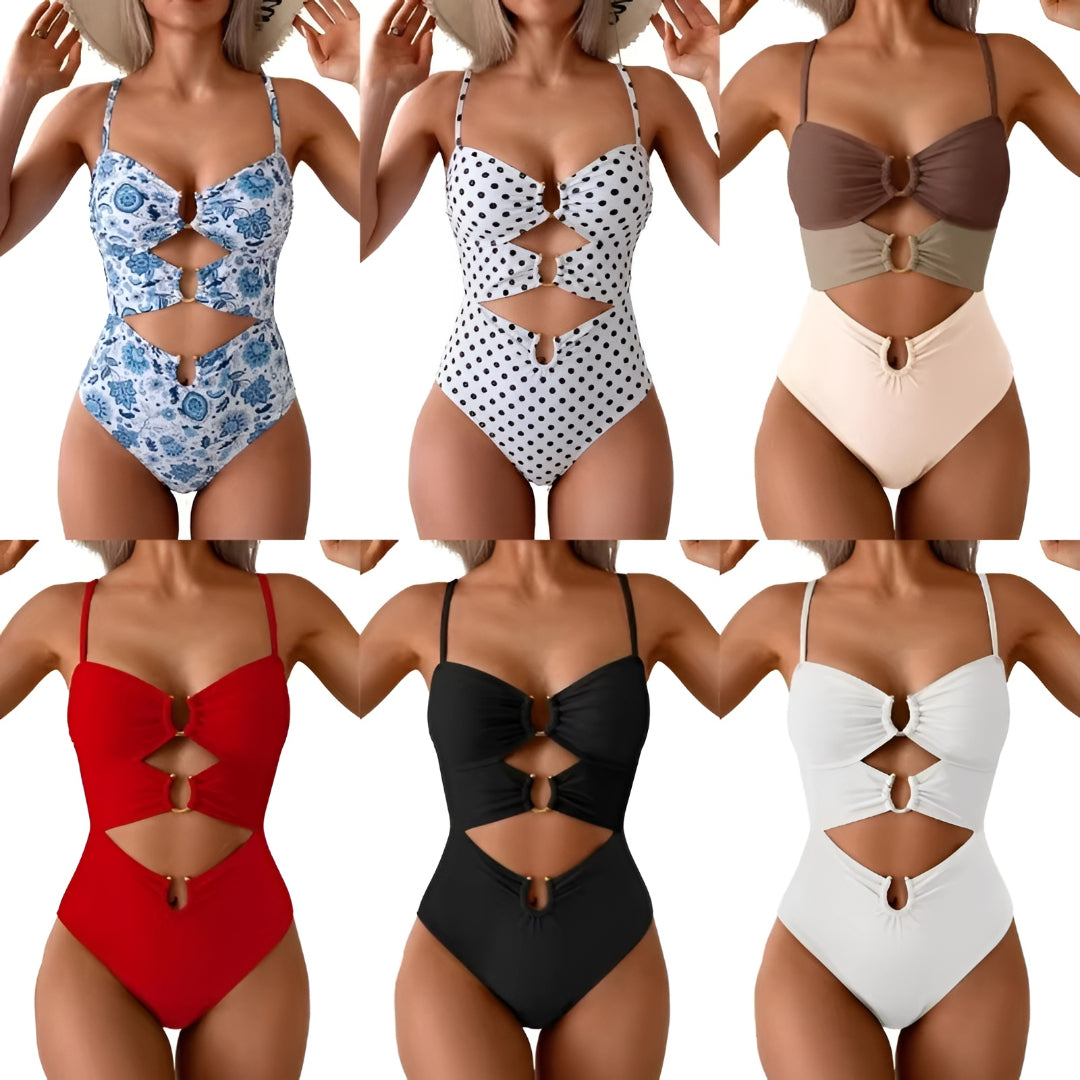 Bañador Mujer Monokini Recortes Control Abdomen Tirantes Ajustables