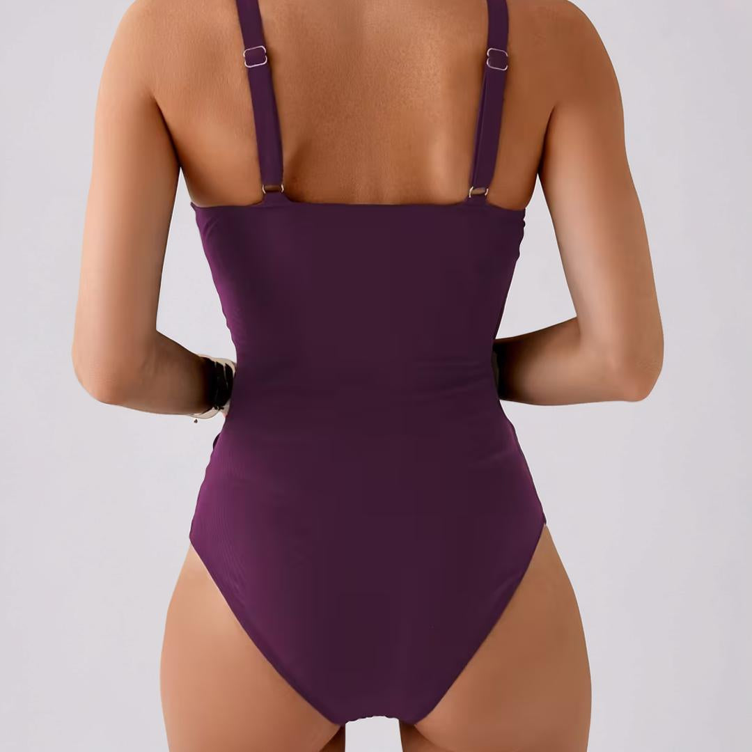 Bañador Mujer Cuello en V Adelgazante Ajustable Elástico Liso