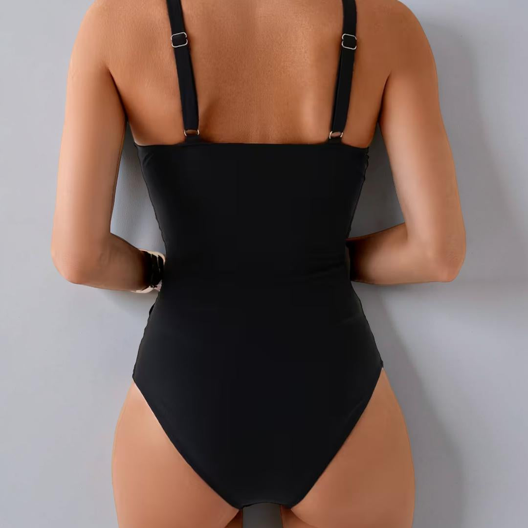 Bañador Mujer Cuello en V Adelgazante Ajustable Elástico Liso