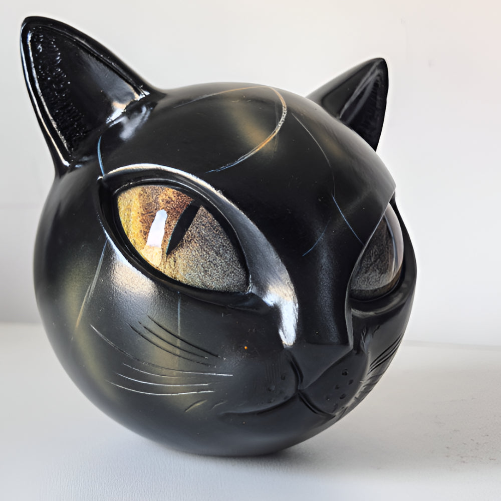 Estatueta Cabeça de Gato Resina Artística Decoração de Mesa
