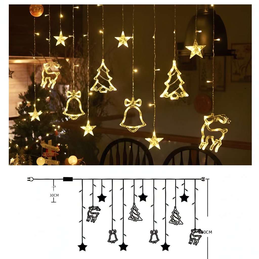 LED Light Curtain Stars Window Christmas Decoration