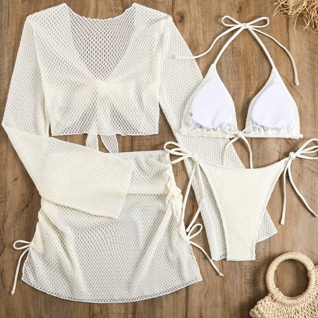 Costume Bagno Donna Bikini Set Quattro Pezzi Gonna Copricostume