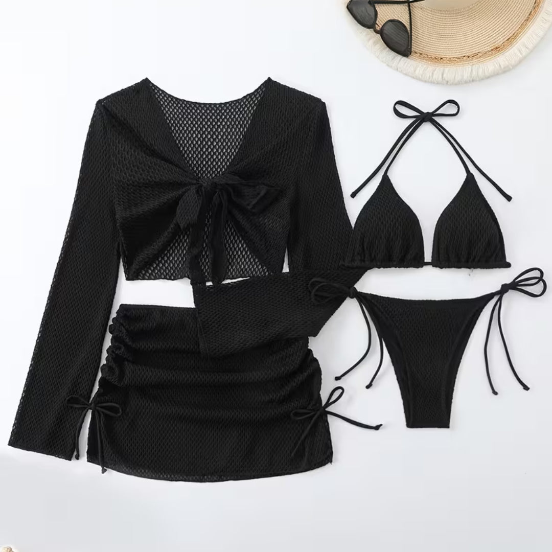 Women's Bikini Set Swimsuit Cover Up Skirt Four Piece