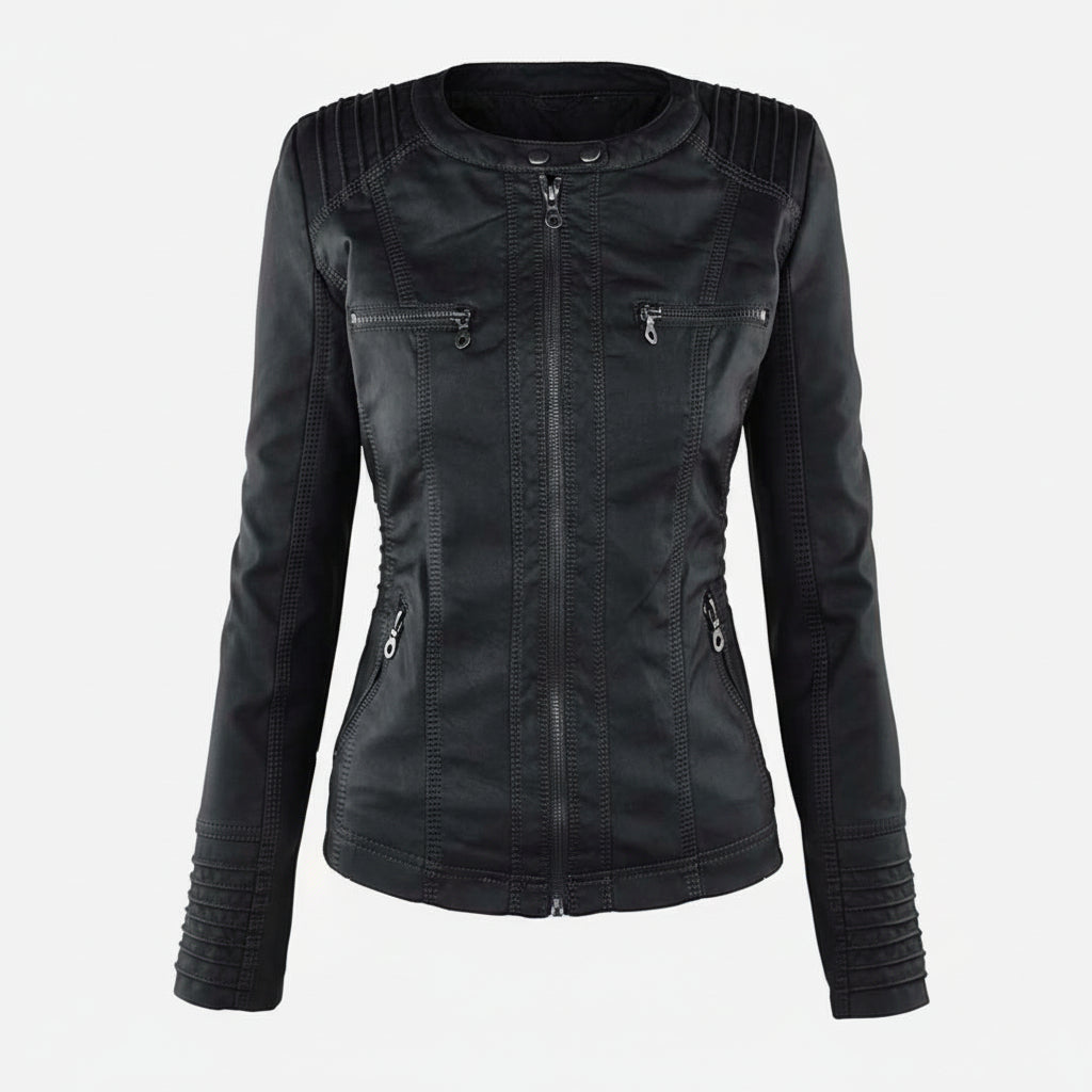 Giacca Donna Effetto Pelle Cappuccio Elegante Confortevole