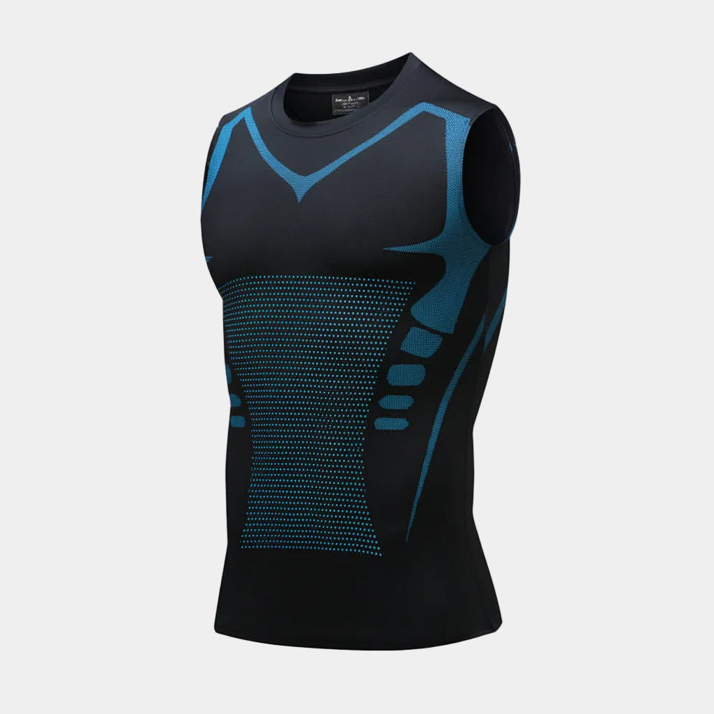 Camisola de compressão para homem Correção postural Respirável Camisola desportiva sem mangas