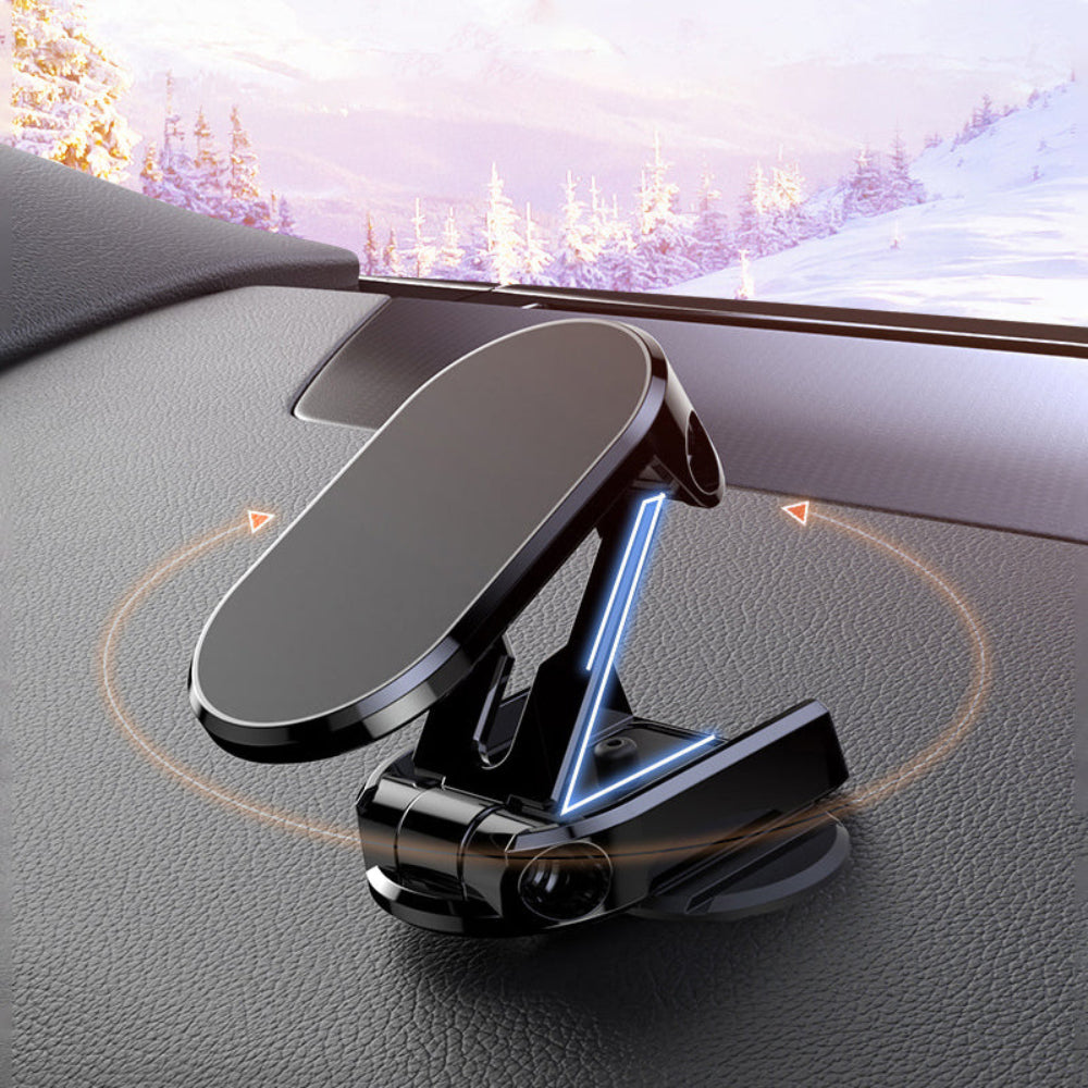 Soporte de teléfono para coche metálico plegable, ajustable 360° magnético