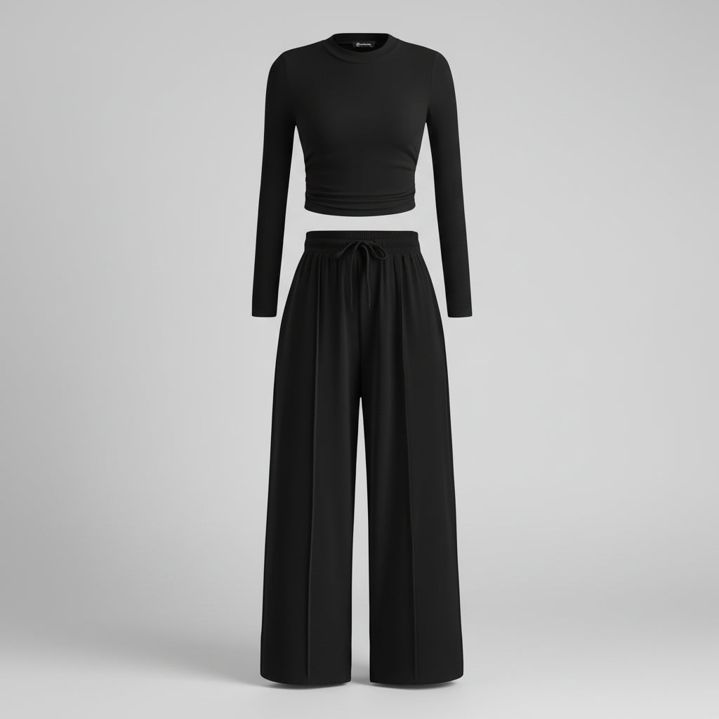 Set Due Pezzi Donna Abbigliamento Comodo Pantaloni Ampi