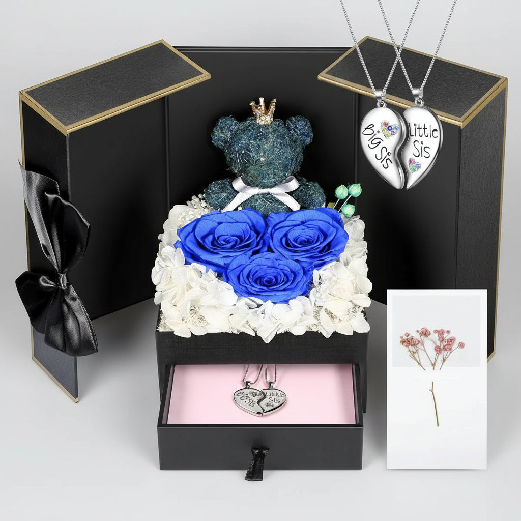 Bewaarde Rose Gift Box Handmade Bear I Love You Necklace
