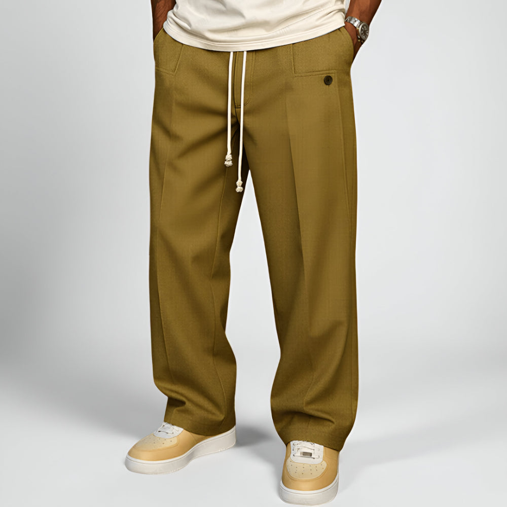 Pantaloni Uomo Vita Coulisse Gamba Larga Quotidiano