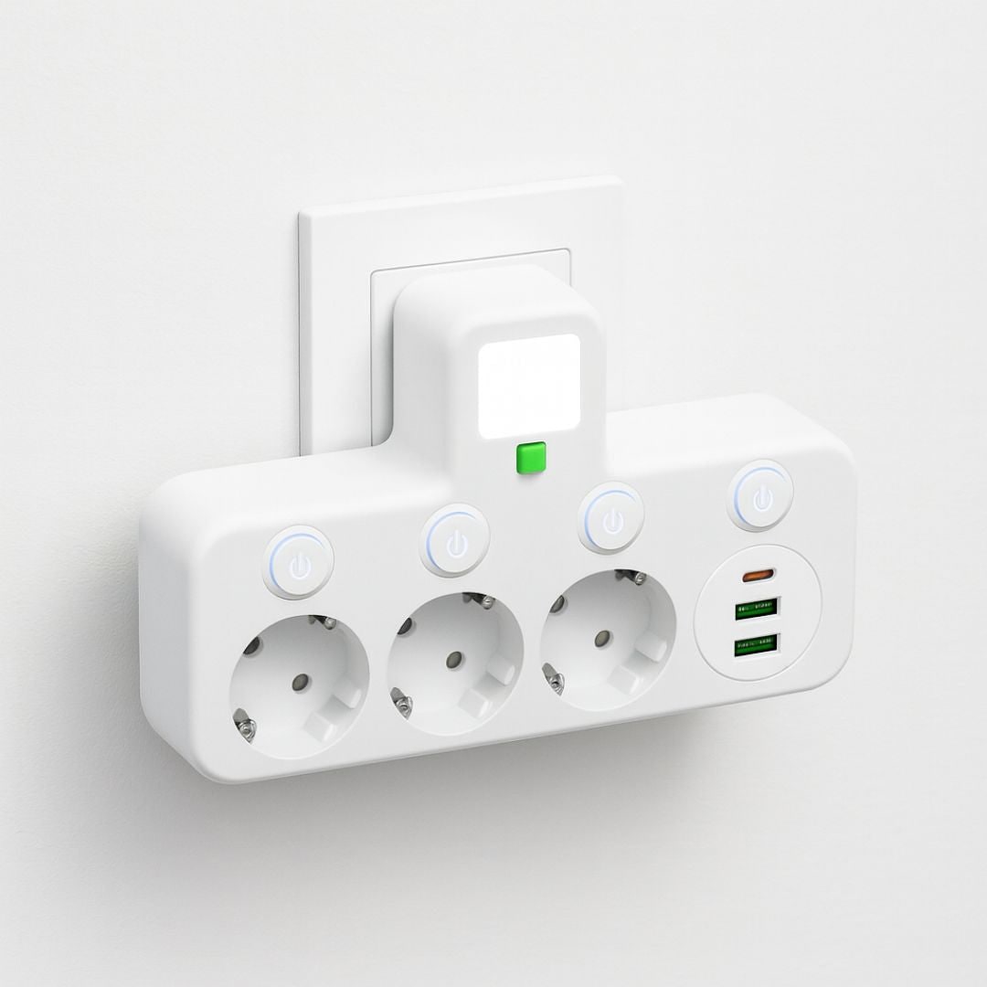 Ciabatta elettrica multipresa USB con interruttore, 3 prese compatta