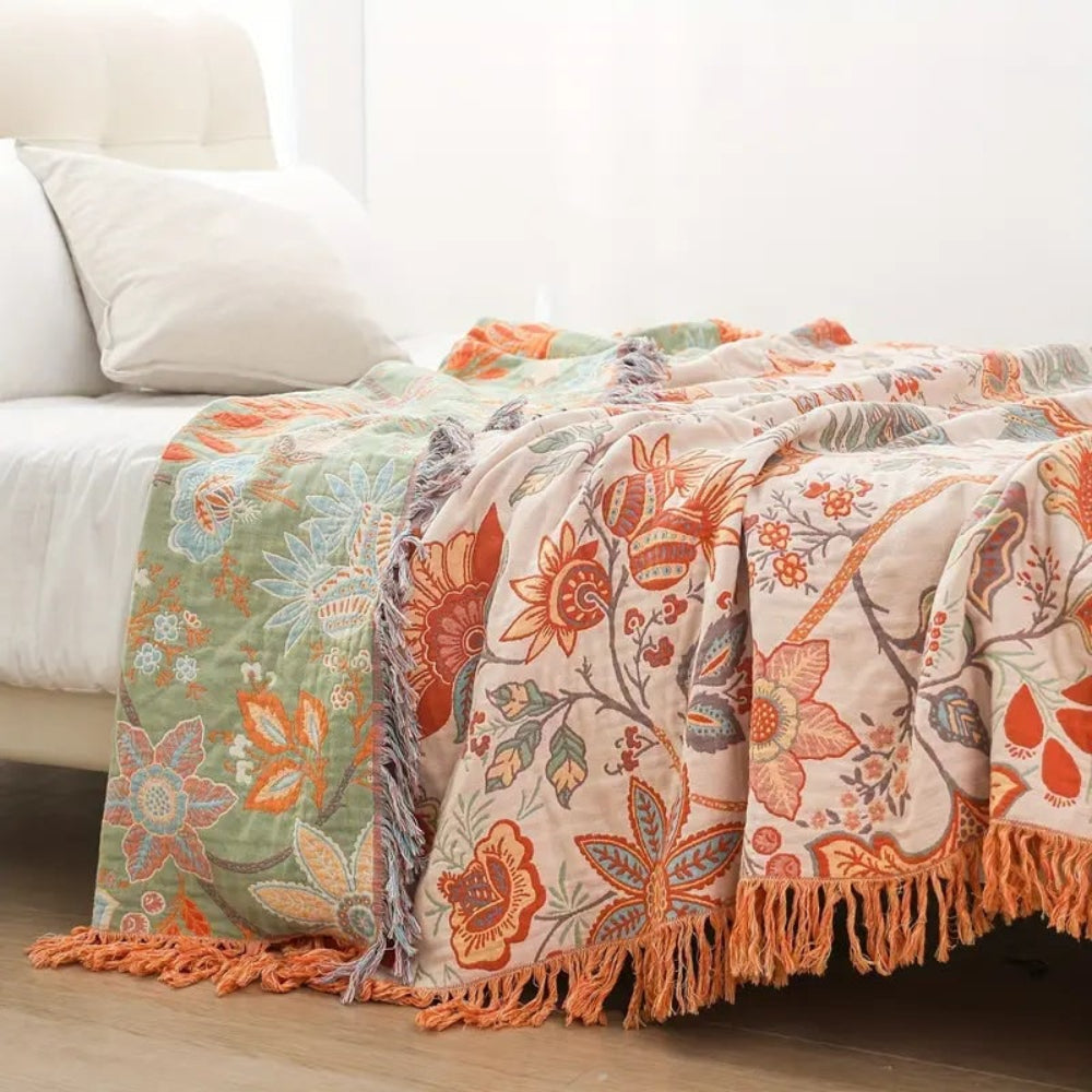 Manta de Cama Boho Floral para Decoração de Sofá Plaid Decorativo