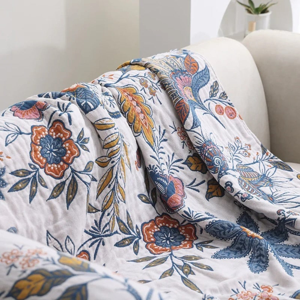 Manta de Cama Floral para Decoração de Sofá, Plaid Decorativo Reversível