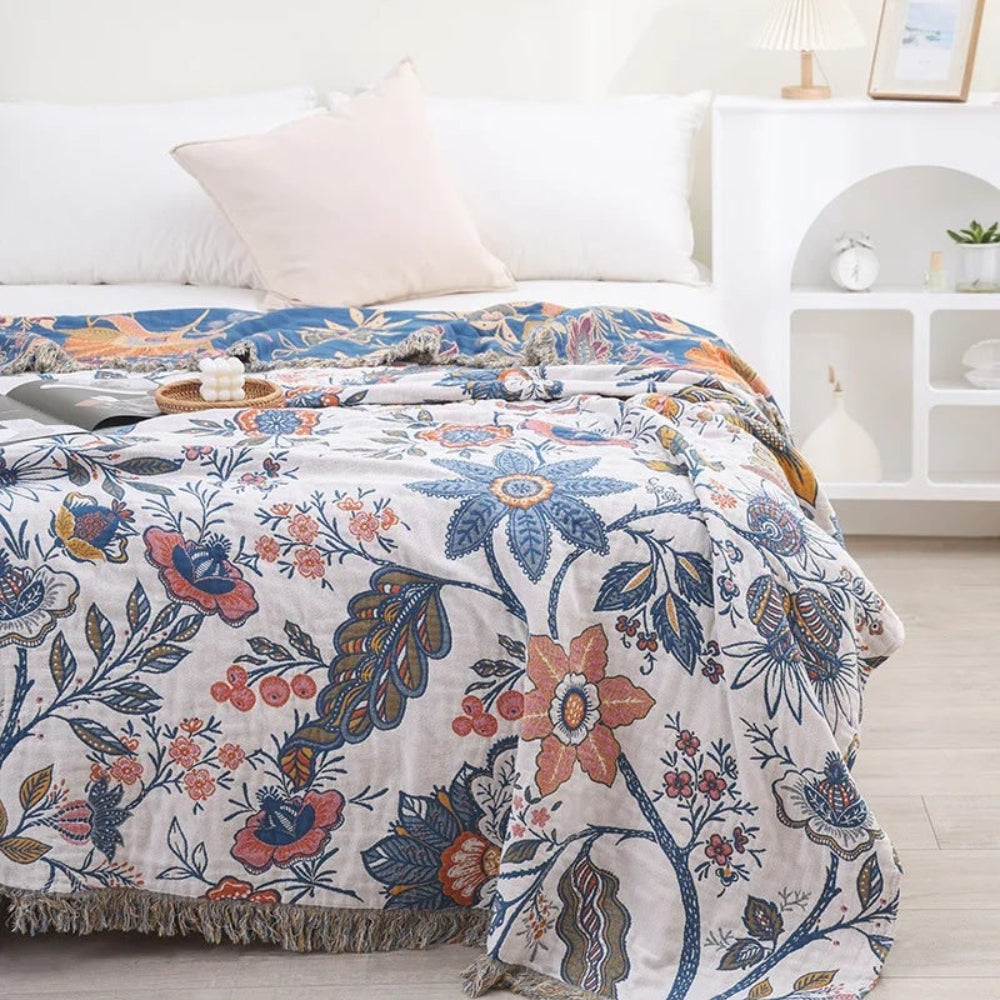Coperta Letto Floreale per Arredo Divano Plaid Decorativo Reversibile