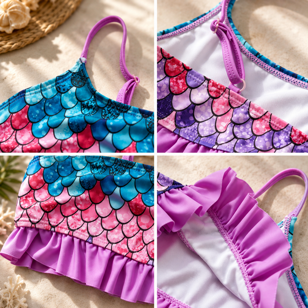 Girls' Swimsuit Two-Piece Bikini with Ruffles
