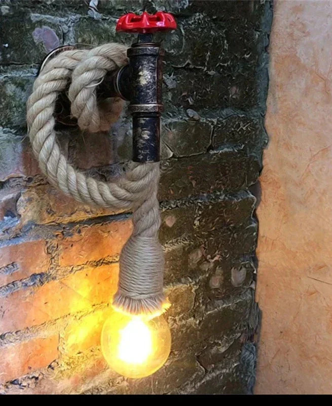 RusticGlow – Candeeiro de Parede de Cânhamo em Estilo Industrial – Iluminação de Parede Vintage