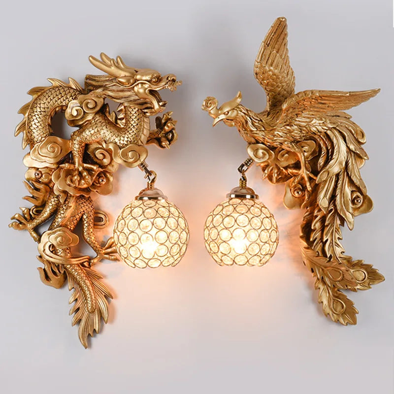 DragonPhoenix - Luxury Dragon and Phoenix Wall Lamp Decorative Lighting