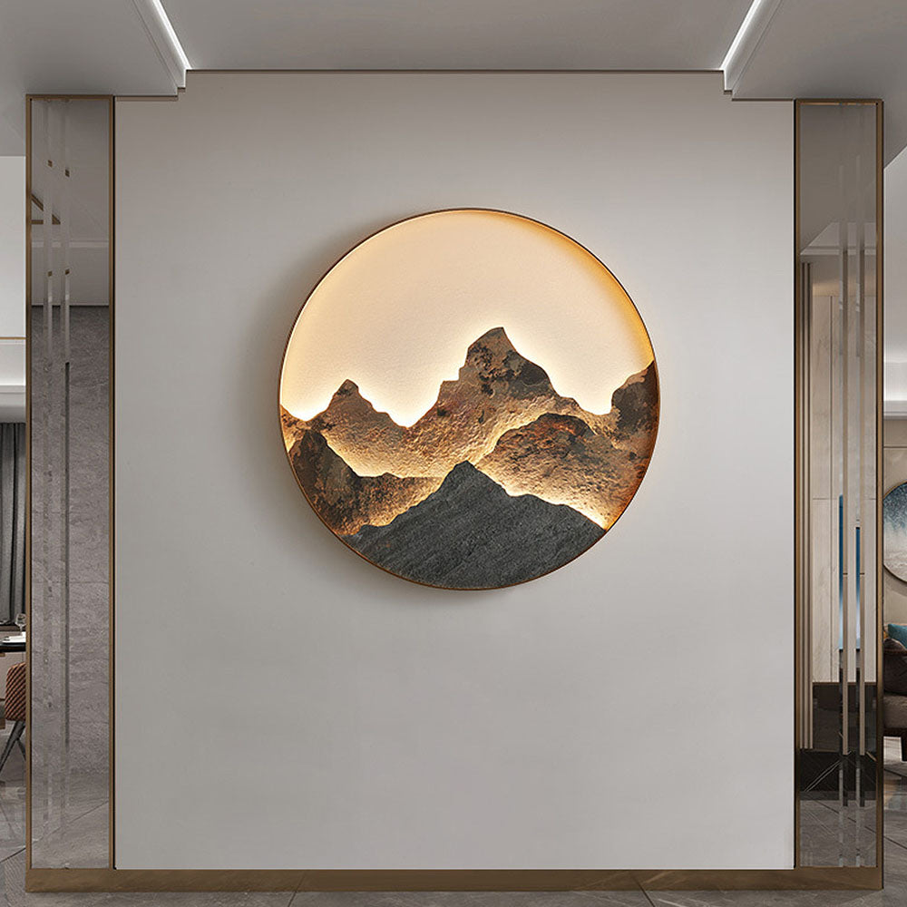Lámpara de pared redonda LED estilo chino de montaña