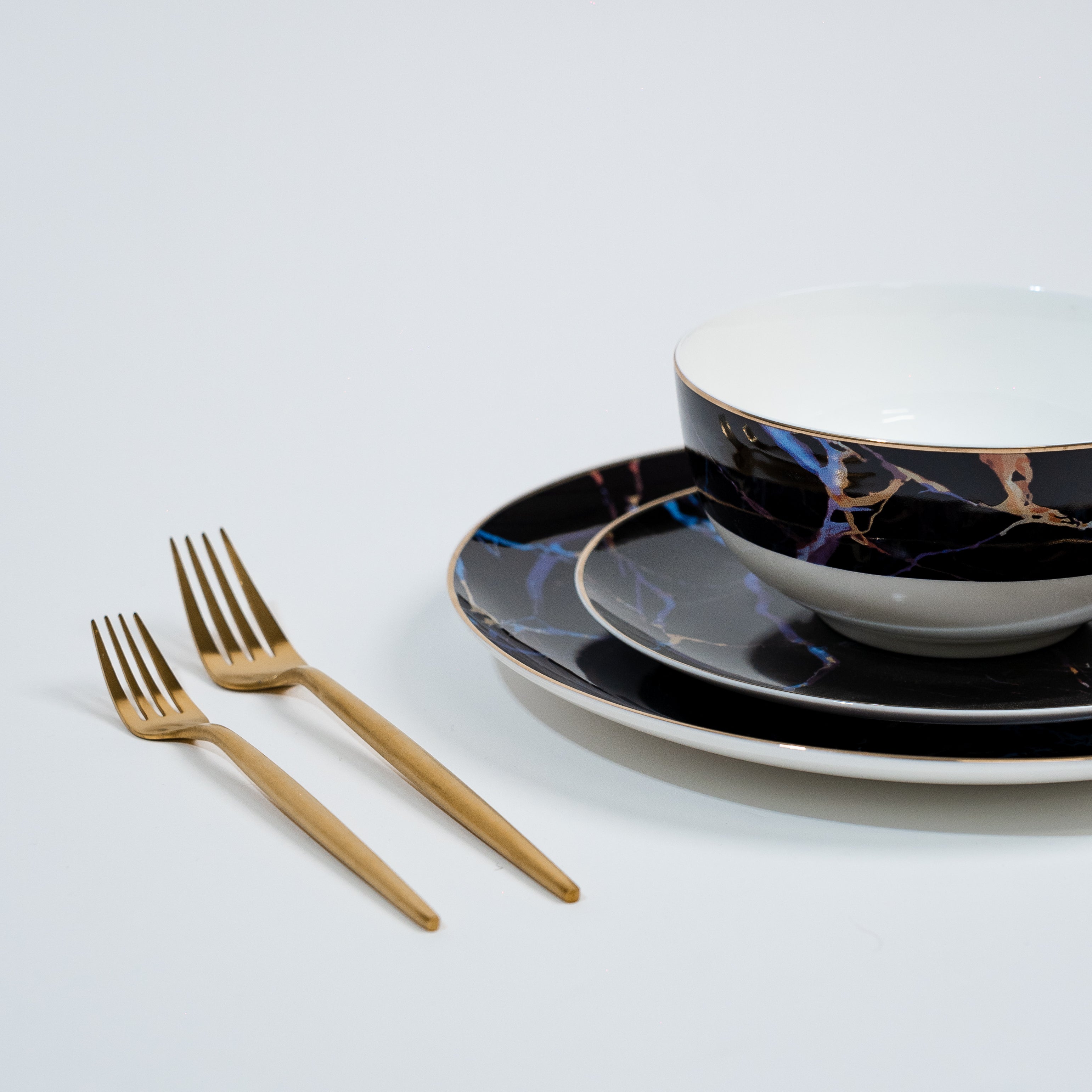 Conjunto de Pratos de Mármore Preto Pathway