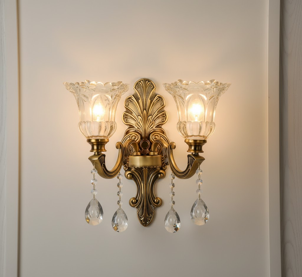 Wandlamp Vintage Goud Glas LED Dubbele Klassieke Binnenlamp