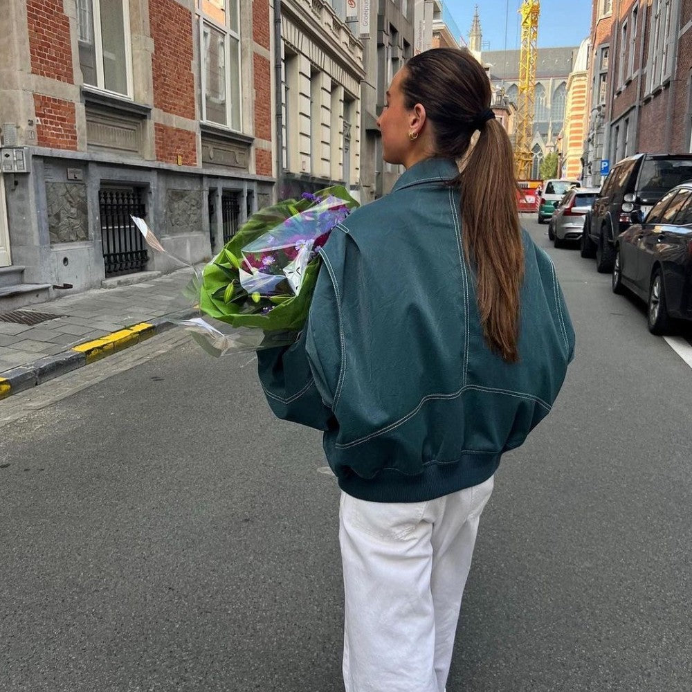 Womens Jacket Oversized Biker Style Casual Fit