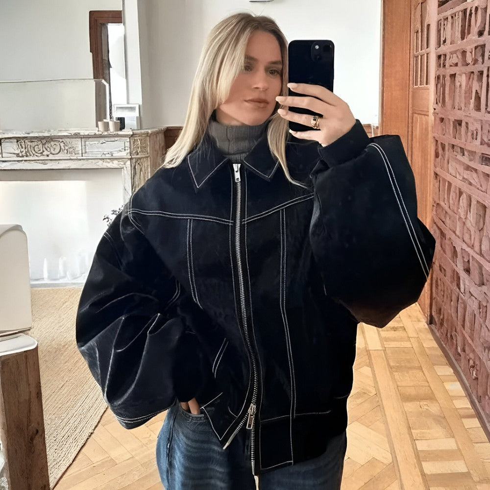 Womens Jacket Oversized Biker Style Casual Fit